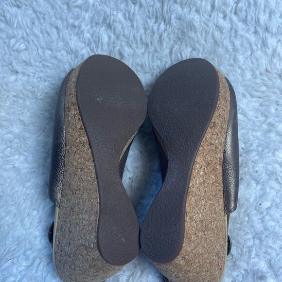Clarks leather bronze cork platform wedge sandals Size 8M. - Picture 7 of 10
